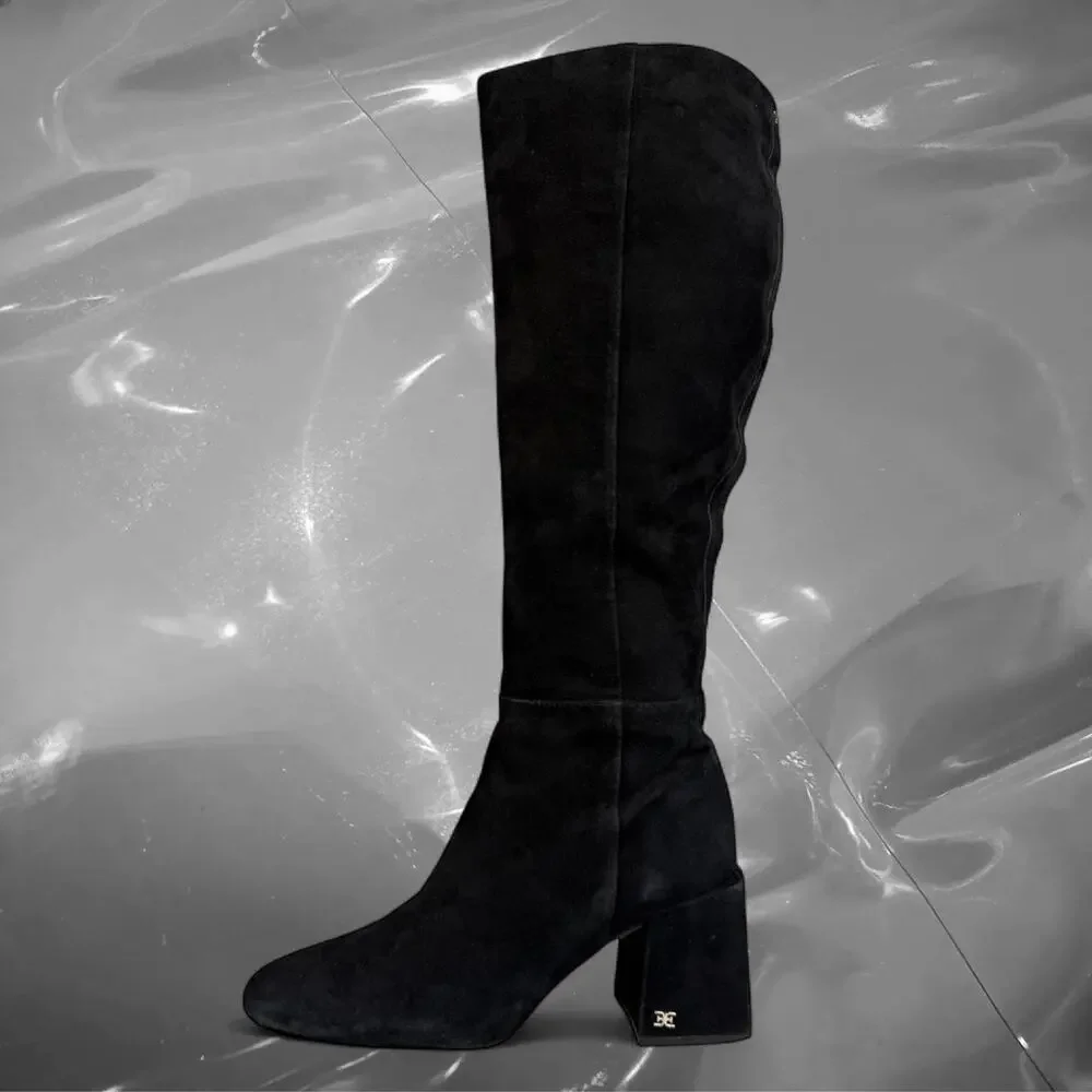 Sam Edelman black suede knee high boots block heel size 6.5 - Picture 3 of 5